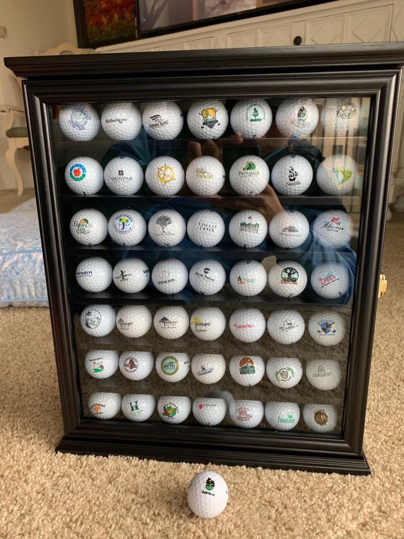 DisplayGifts 49 Golf Ball Display Case Cabinet Wall Rack Holder Frame with Lockable Door, Wall Mounted or Stand a Counter Top Black Finish Great Golfer's Gift - Image 4